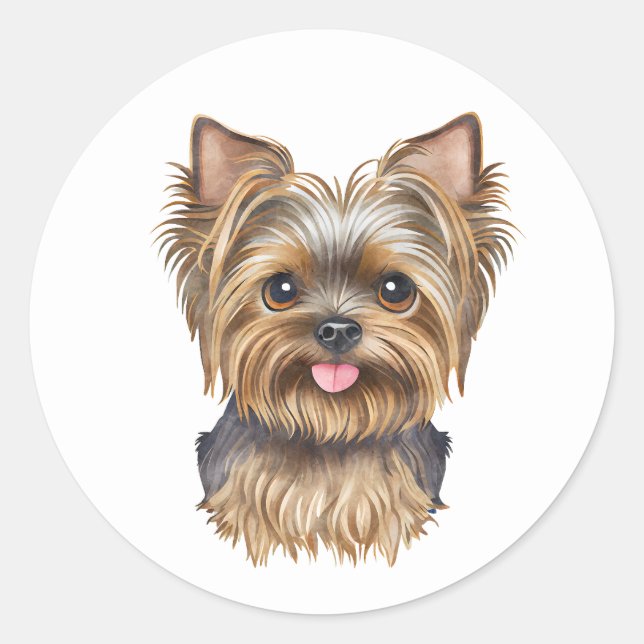 Sticker Rond Cute Chiot Yorkie Faire Aquarelle Yorkshire Terrie (Devant)