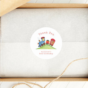 Sticker Rond Cute Choo Choo Train Boy Anniversaire Merci