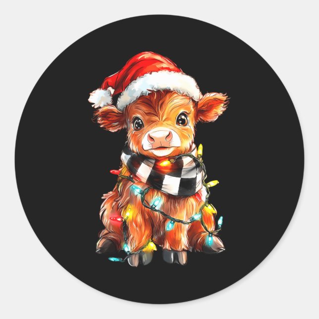Sticker Rond Cute Christmas Baby Highland Cow F Thanksgiving  (Devant)
