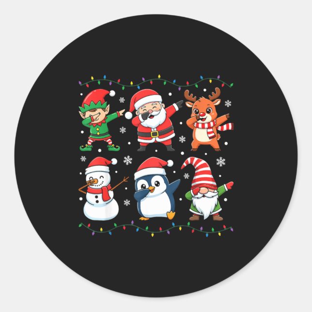 Sticker Rond Cute Christmas Dabbing Santa Elf Reindeer Boys Gir (Devant)