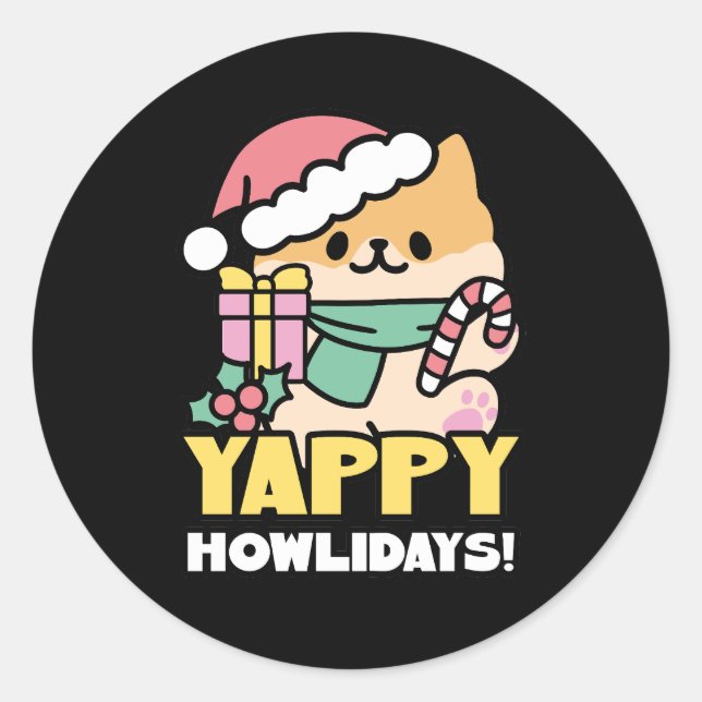 Sticker Rond Cute Christmas Dog - Yappy Howlidays  (Devant)