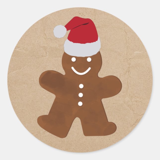 Sticker Rond Cute Christmas Gingerbread Homme Cookies Kraft (Devant)