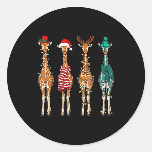 Sticker Rond Cute Christmas Giraffe Funny Animal Lover Gift Kid (Devant)