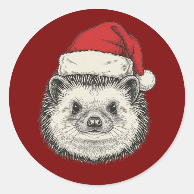 Sticker Rond Cute Christmas Hedgehog (Devant)