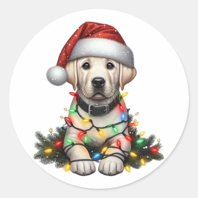 Sticker Rond Cute Christmas Labrador Retriever (Devant)