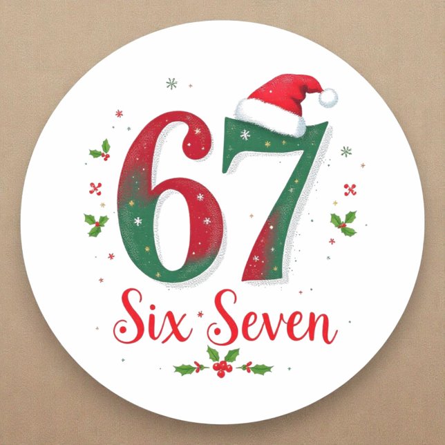 Sticker Rond Cute Christmas Meme Six Seven 67 6 7 Holiday (Créateur téléchargé)