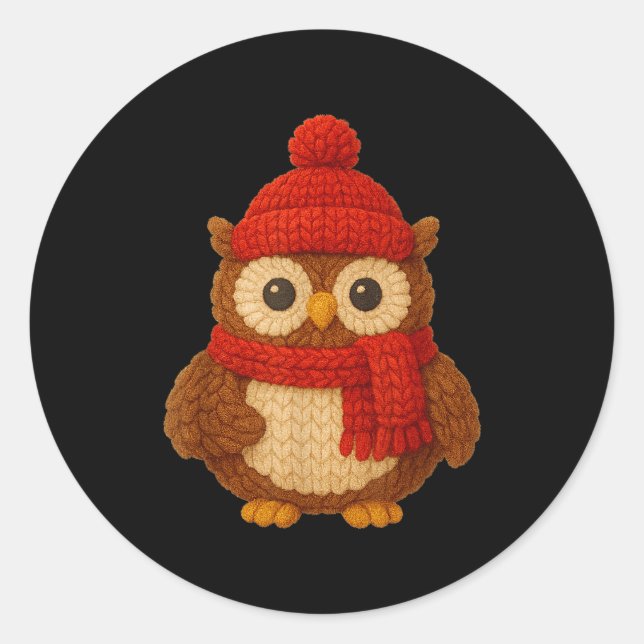 Sticker Rond Cute Christmas Owl Winter Snow  (Devant)