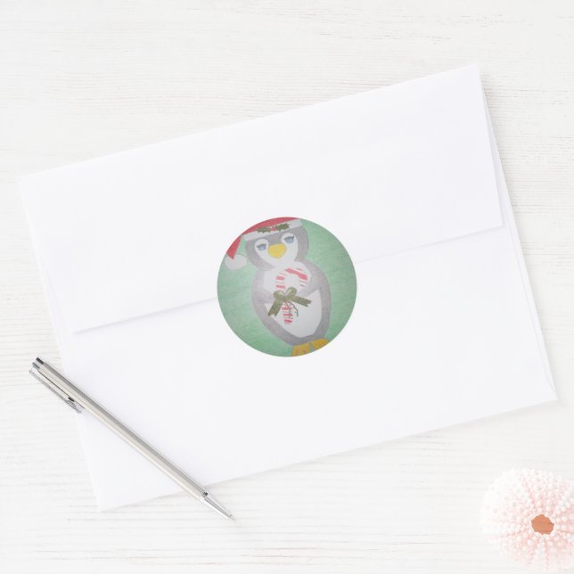 Sticker Rond Cute Christmas Penguin (Enveloppe)