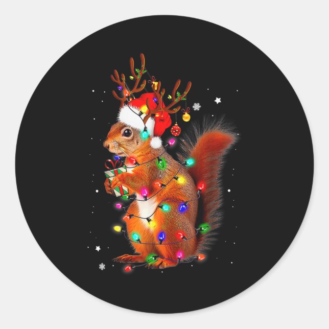 Sticker Rond Cute Christmas Squirrel Lights Reindeer Xmas Holid (Devant)