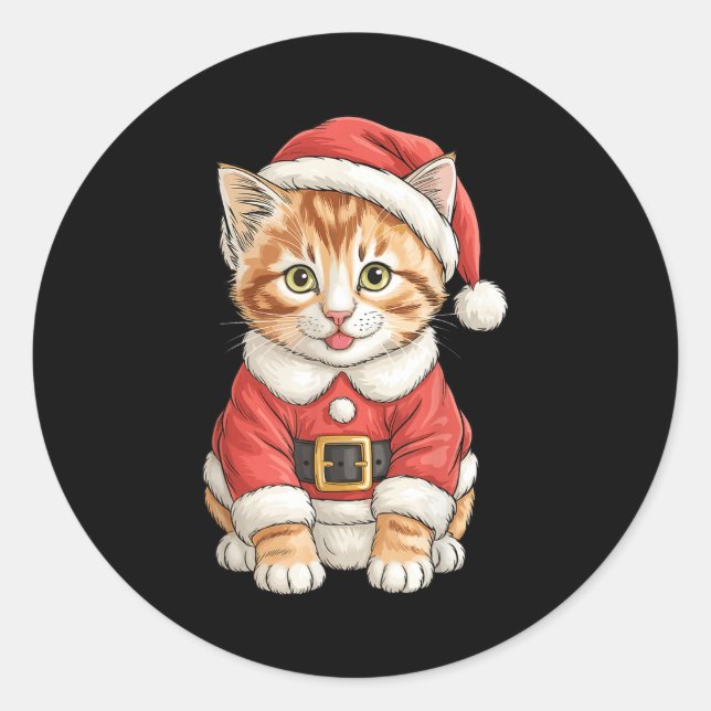 Sticker Rond Cute Christmas Tabby Cat Santa  (Devant)