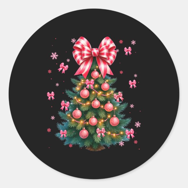 Sticker Rond Cute Christmas Tree Coquette Nk Tree Light Xmas Wo (Devant)