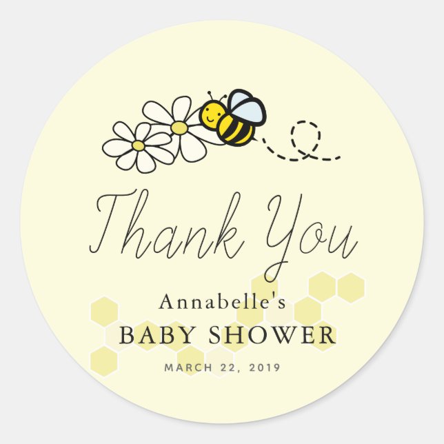 Sticker Rond Cute citron jaune Bumble/Miel Baby shower d'abeill (Devant)