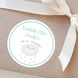 Sticker Rond Cute Cloud Raindrops Baby shower neutre pour les f