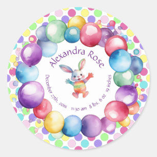 Sticker Rond Cute coloré Aquarelle lapin et Pois