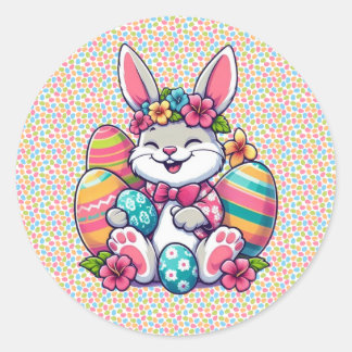 Sticker Rond Cute, & coloré lapin hawaïen/tropical de Pâques