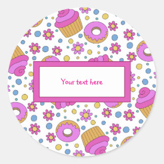 Sticker Rond Cute colorful cupcake, flower and bagel Bookmark