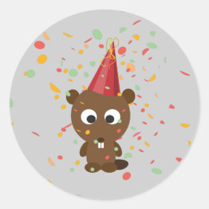 Sticker Rond Cute Confetti Party Beaver