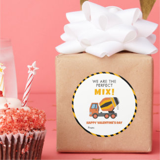 Sticker Rond Cute Construction Truck - Kids Classroom Valentine