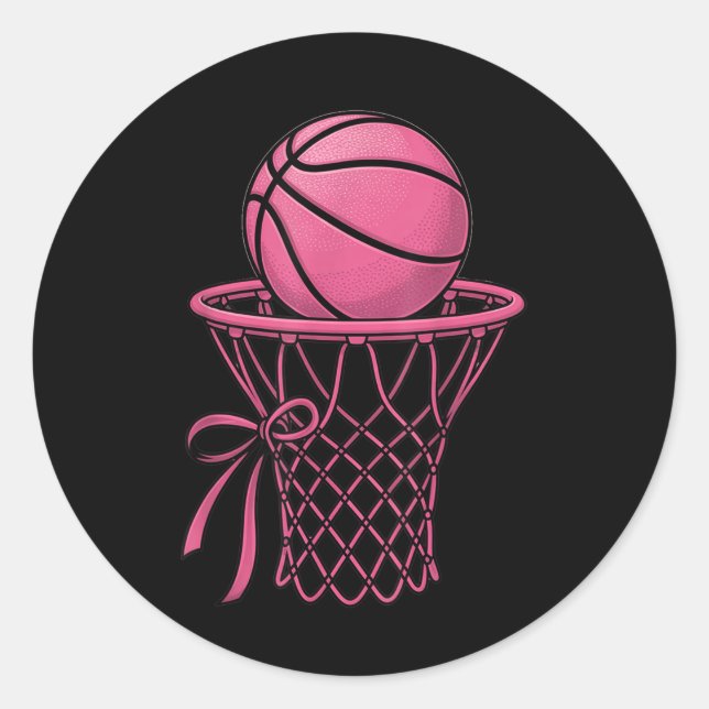 Sticker Rond Cute Coquette Basket Basketball esthétique Pink Ho (Devant)
