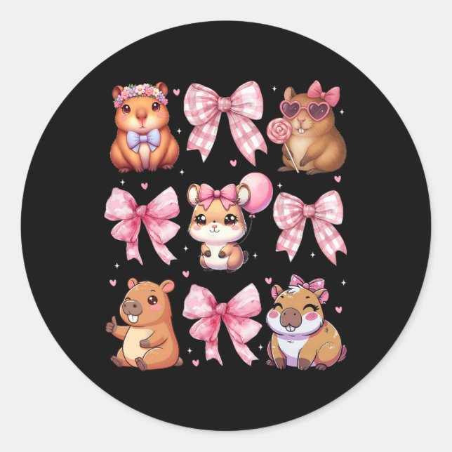 Sticker Rond Cute Coquette Bow Capyra Pyjamas Pjs Vêtements Fil (Devant)