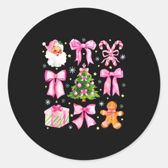 Sticker Rond Cute Coquette Bow Nk Christmas Tree Santa Gingerbr (Devant)
