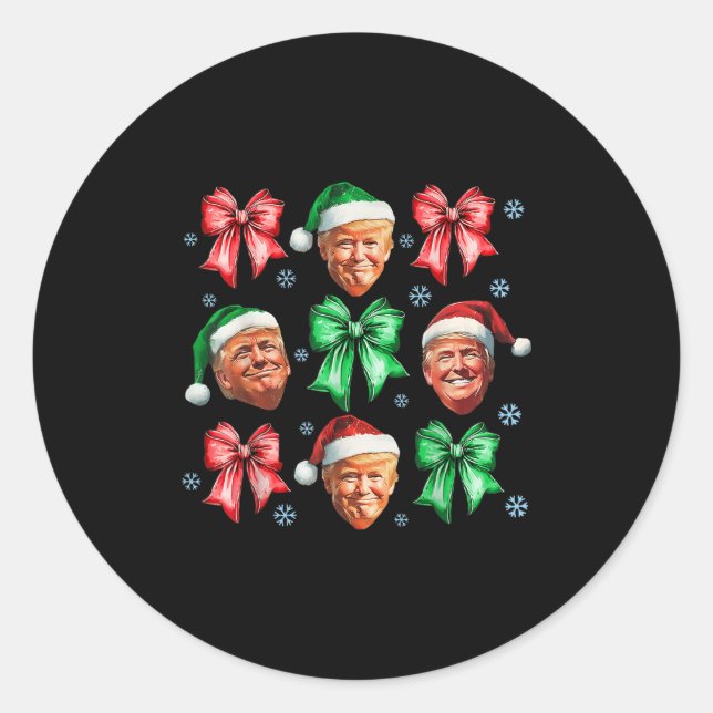 Sticker Rond Cute Coquette Bow Noël Donald Trump 2024 Sant (Devant)