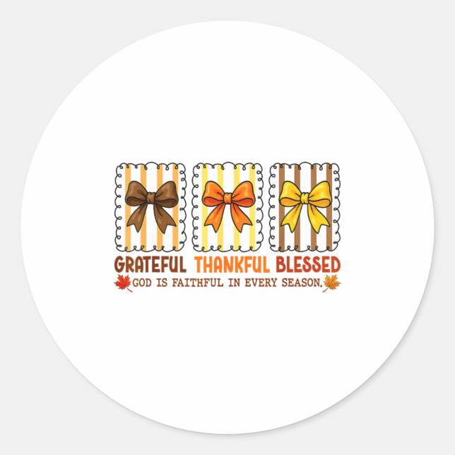 Sticker Rond Cute Coquette Christian Fall Bow Grateful Thankful (Devant)