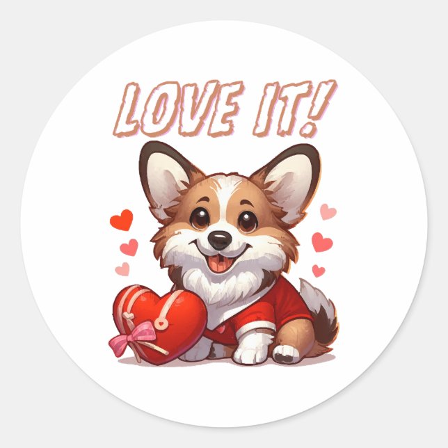 Sticker Rond Cute Corgi Love (Devant)