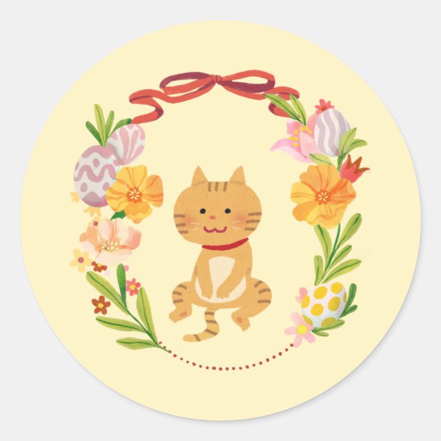 Sticker Rond Cute Cottage Happy Easter  (Devant)