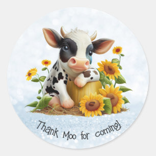 Sticker Rond Cute Cow Thank Moo Sunflower Garden Personnalisé