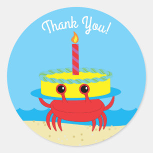 Sticker Rond Cute Crab Beach Fête d'anniversaire pour enfants