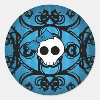 Sticker Rond Cute crâne gothique sur bleu et noir