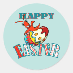Sticker Rond Cute Crawfish Joyeux Pâques