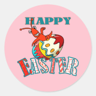 Sticker Rond Cute Crawfish Joyeux Pâques (rose)