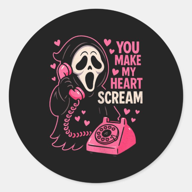 Sticker Rond Cute Creepy Horror Make My Heart Scream Valentine’ (Devant)