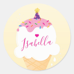 Sticker Rond CUTE CRÈME DE GLACE CONE saupoudrer de partie rétr