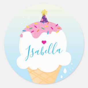 Sticker Rond CUTE CRÈME DE GLACE CONE saupoudrer de partie rétr