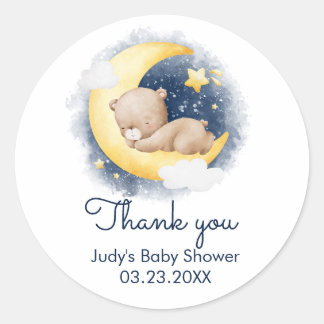 Sticker Rond Cute Crescent Moon Teddy Bear Baby shower