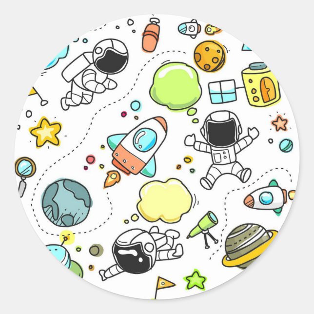 Sticker Rond Cute croquis Astronomie spatiale Astronome Motif (Devant)