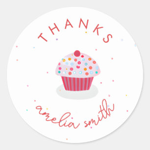 Sticker Rond Cute Cupcake Anniversaire Merci Peronorisé Nom