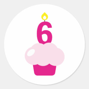 Sticker Rond Cute Cupcake avec bougie d'anniversaire