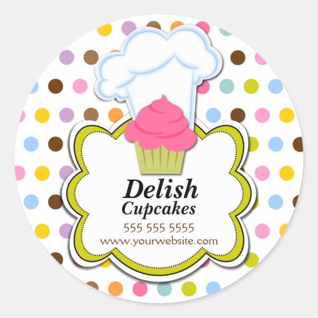Sticker Rond Cute Cupcake & Baker's Casquette Bakery Box Seal (Devant)