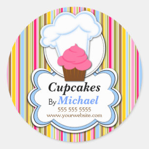 Sticker Rond Cute Cupcake & Baker's Casquette Bakery Box Seals
