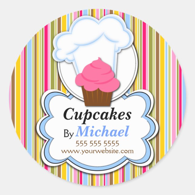 Sticker Rond Cute Cupcake & Baker's Casquette Bakery Box Seals (Devant)