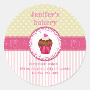 Sticker Rond Cute cupcake jaune rose pâtisserie maison