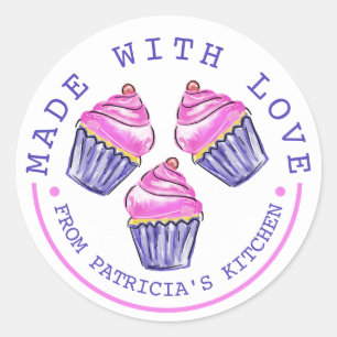 Sticker Rond Cute Cupcakes Roses Fabriqués Avec Baking Amoureux