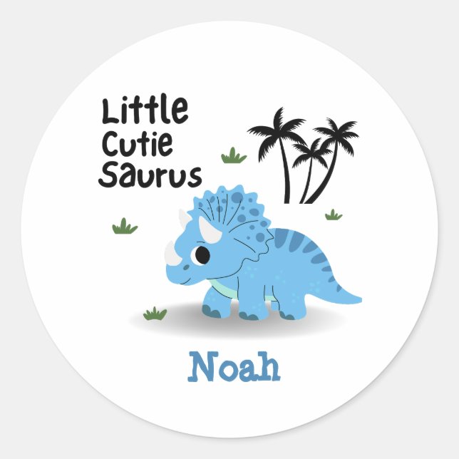 Sticker Rond Cute Custom Blue Baby Dino (Devant)