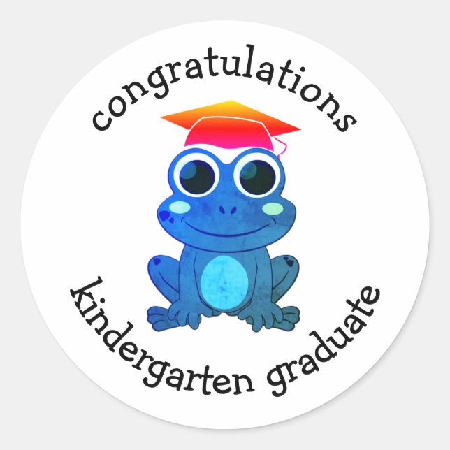 Sticker Rond Cute Custom Frog Kindergarten Graduation (Devant)