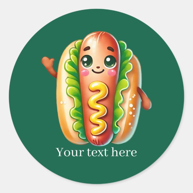 Sticker Rond Cute customizable business hotdog (Devant)