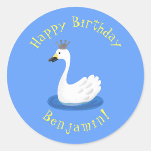 Sticker Rond Cute cygne blanc avec dessin de la couronne
